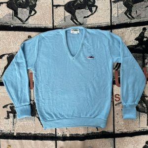 Vintage 60s Sears Blue V Neck Sweater MINT CONDITION dragon logo